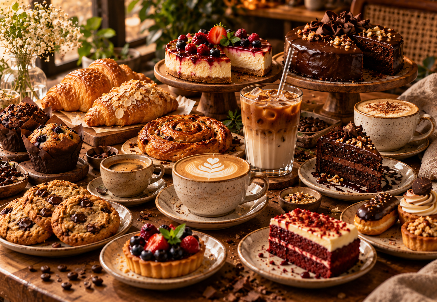 Pastry, cake, and coffee set for Friday listening.